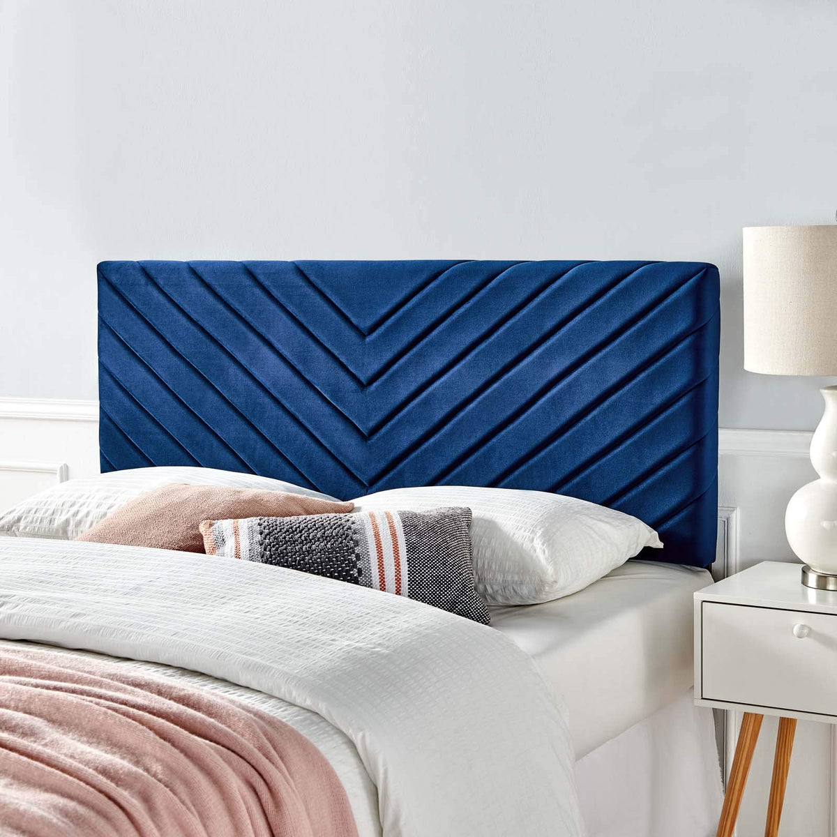 Modway Alyson Angular Channel Tufted Performance Velvet California King Headboard, Navy, Blue