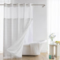 Farmhouse Shower Curtain with Snap-in Liner, No Hooks Needed ,Fabric Shower Curtains with Tassels for Rustic Bathroom Decor,with