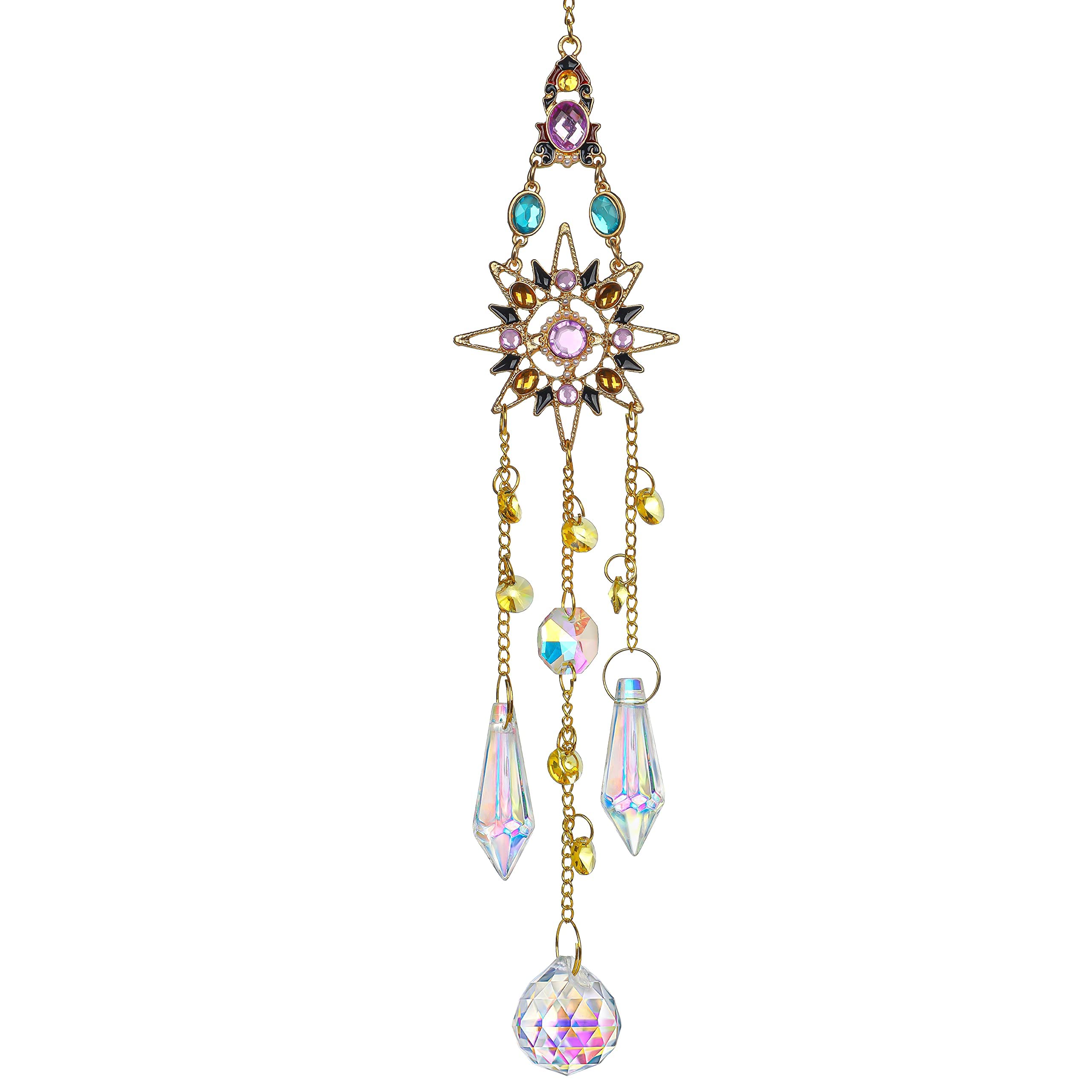 Hanging Sun Catchers With Crystals, Glass Icicle Prisms Rhinestones Suncatcher, Rainbow Maker Pendant Indoor Window Home Car Dec