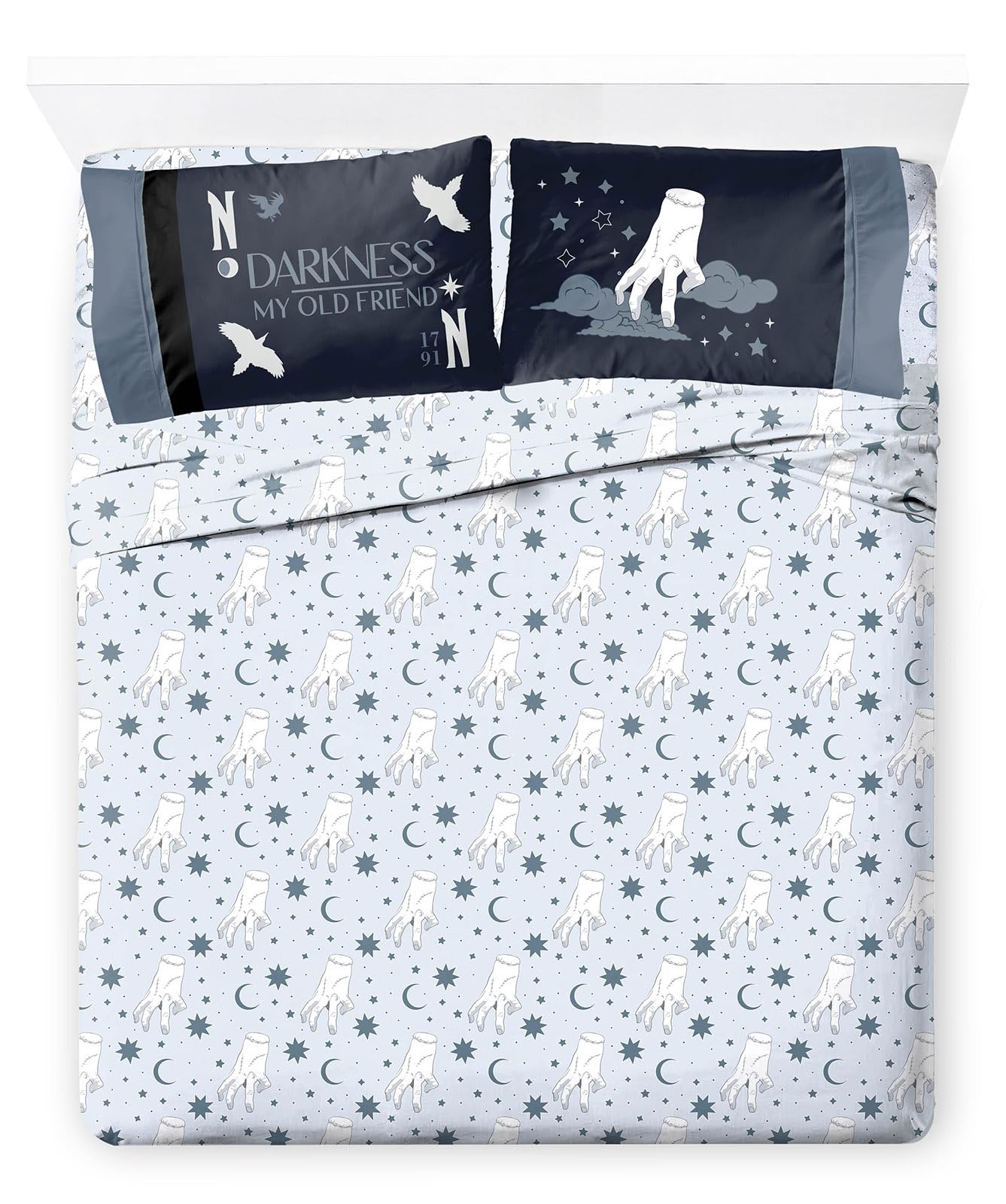 Jay Franco Wednesday Addams Full Size Sheet Set  Super Soft Kids 4 Piece Bedding Set  Moon and Stars Microfiber Sheets Include