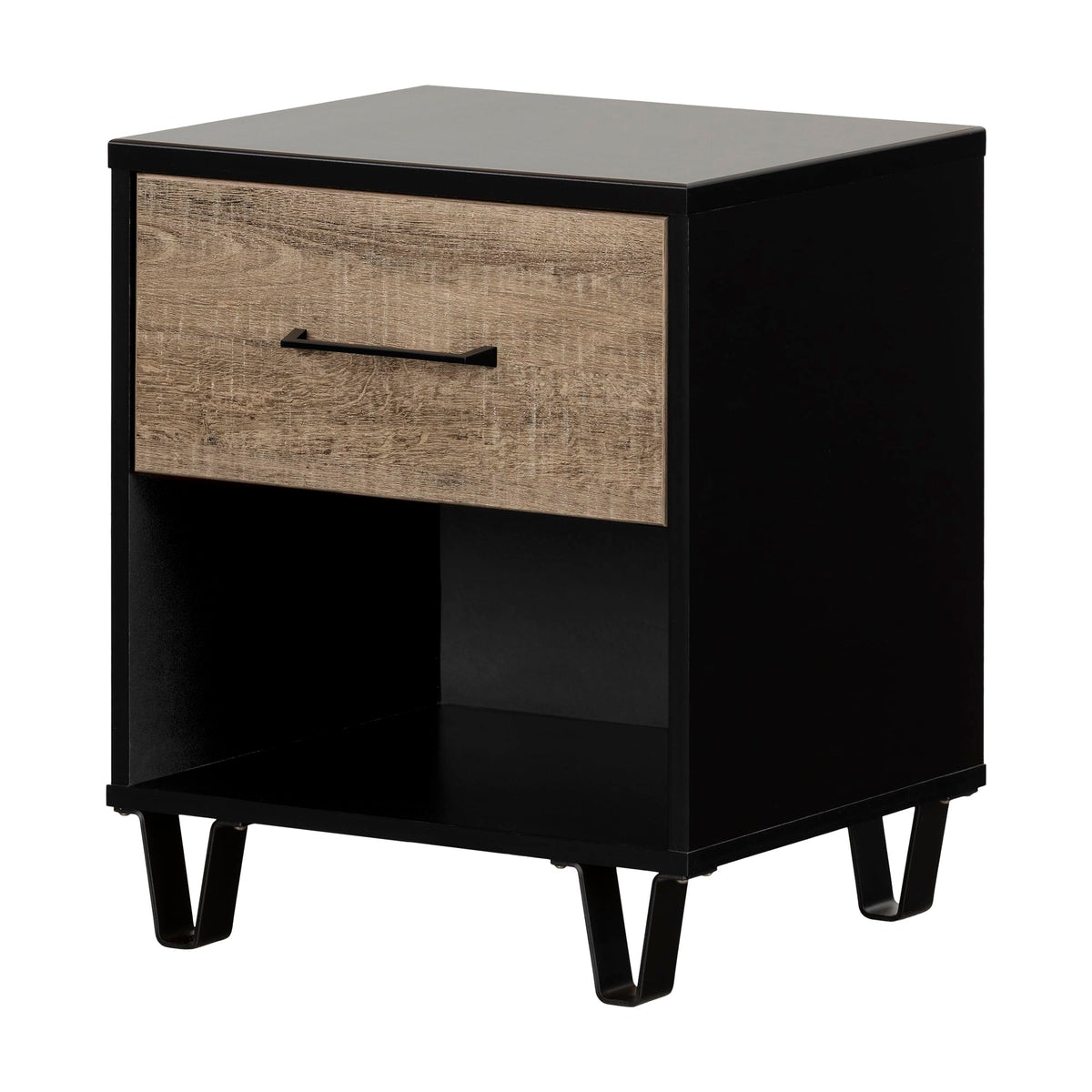 South Shore Arlen 1-Drawer Nightstand, Weathered Oak And Matte Black