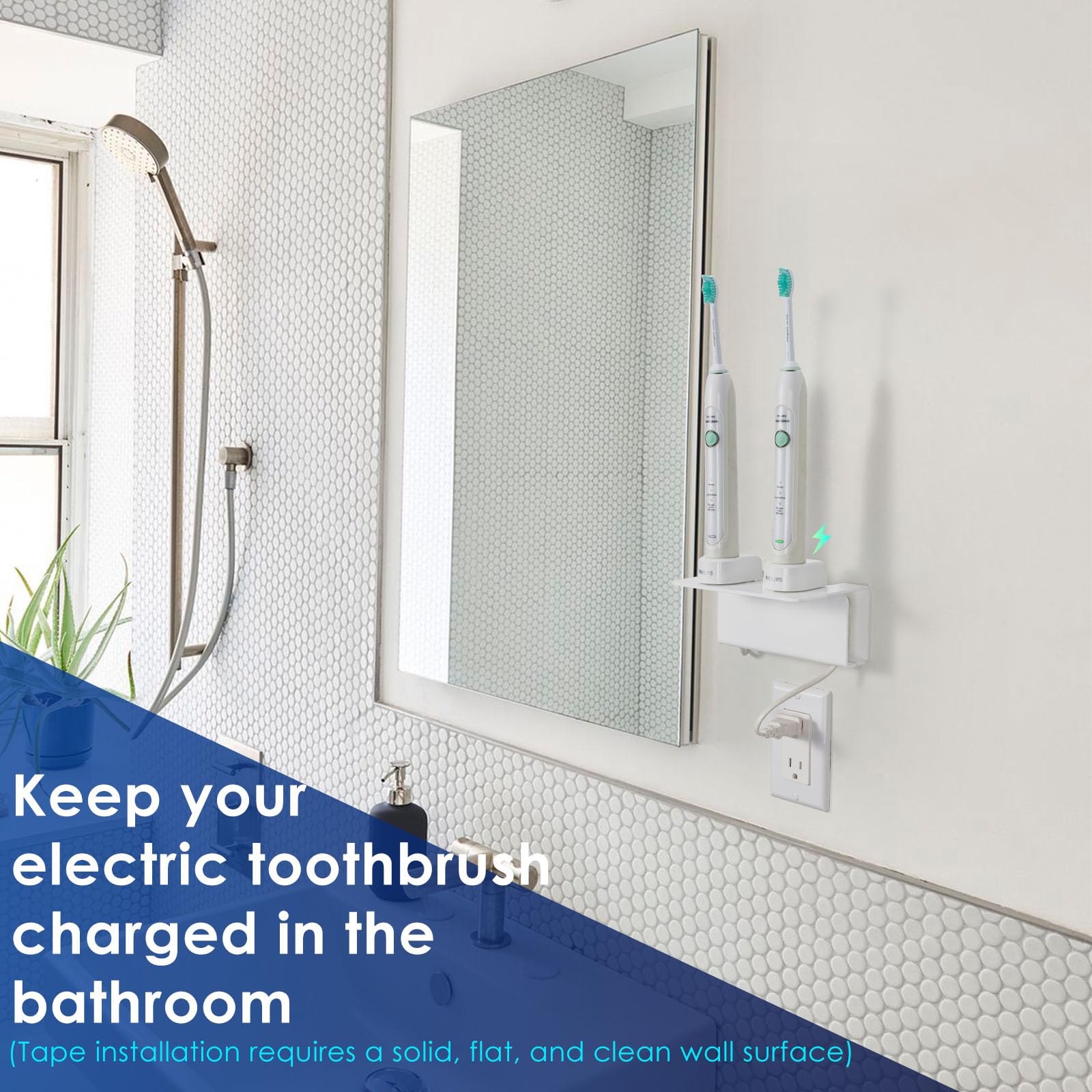 Oaprire Electric Toothbrush Holder For Bathroom, 2 Pack Acrylic Electric Toothbrush Holder Wall Mounted Come With Cable Organize