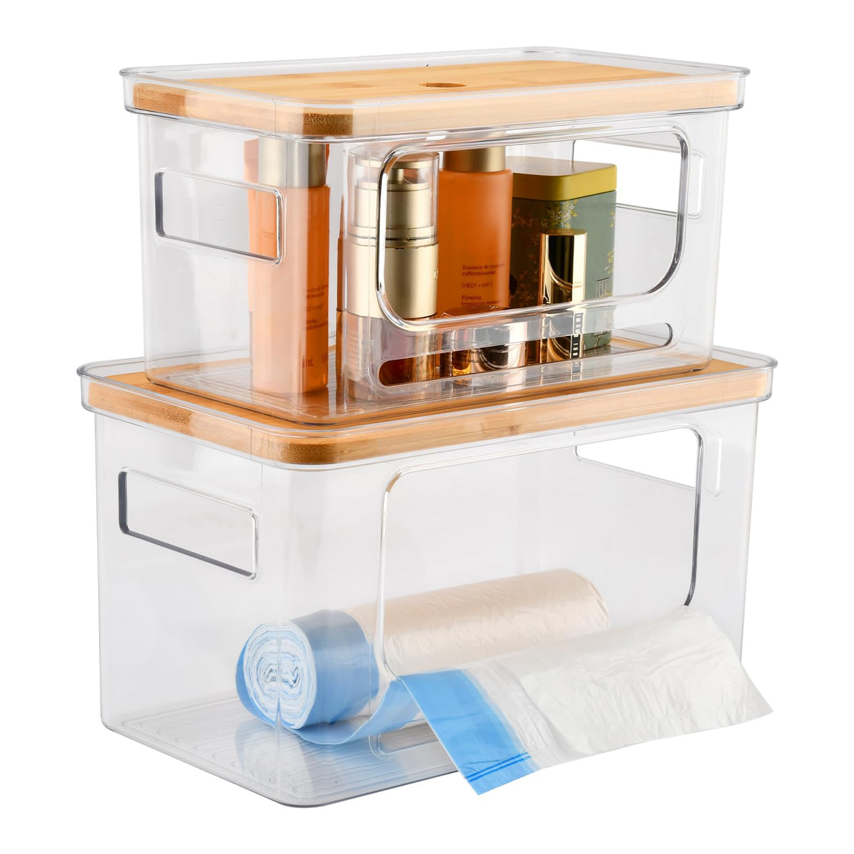 Yonderfume Trash Bag Holder, Under Sink Organizer with 30 Trash Bags, 2Pcs