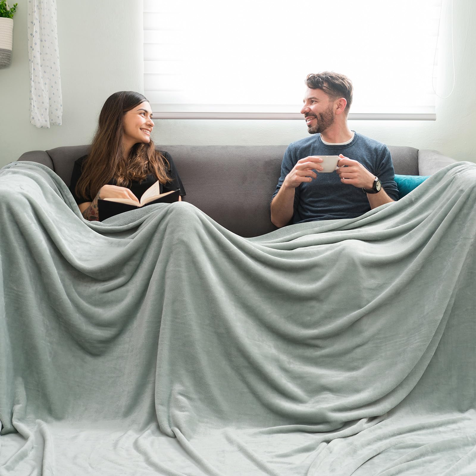 Phf Oversized King Fleece Blanket 120'X120', No Shed No Pilling Big Soft Blanket, Extra Large 10'X 10' Lightweight For Bed, Sofa Travel And Camping, Suitable For All Season, Sage Green