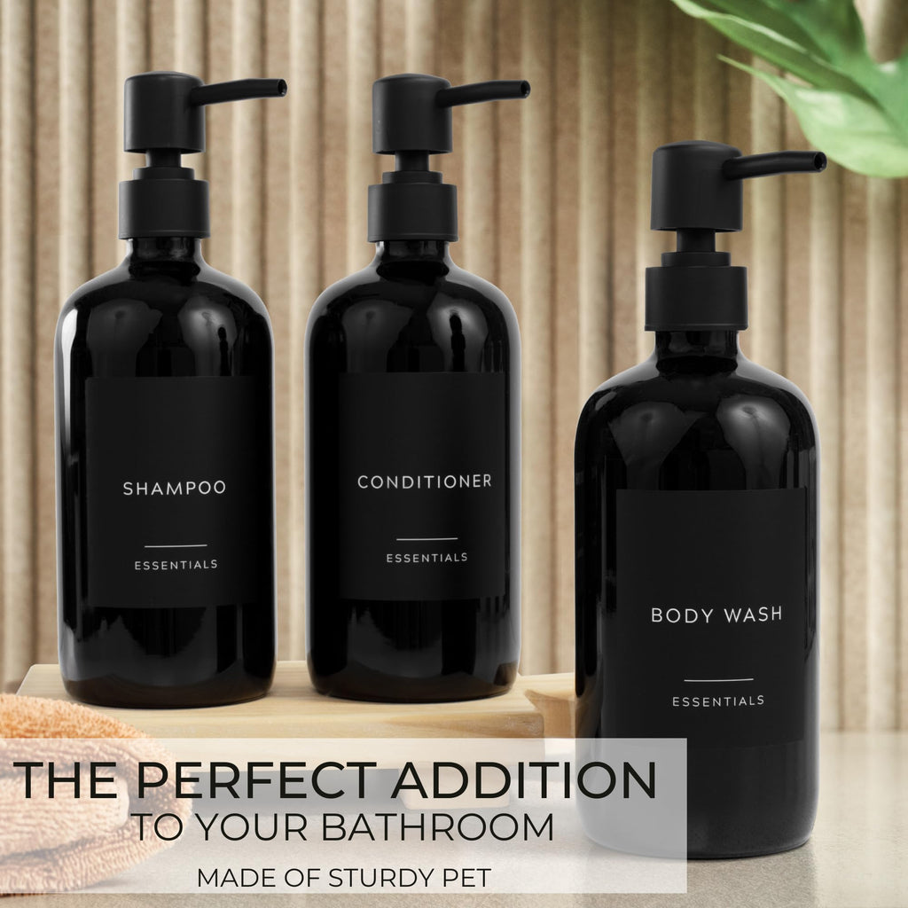 Stylish Shampoo And Conditioner Dispenser Set Of 3 - Modern 21Oz Shower Soap Bottles With Pump And Labels - Easy To Refill Body