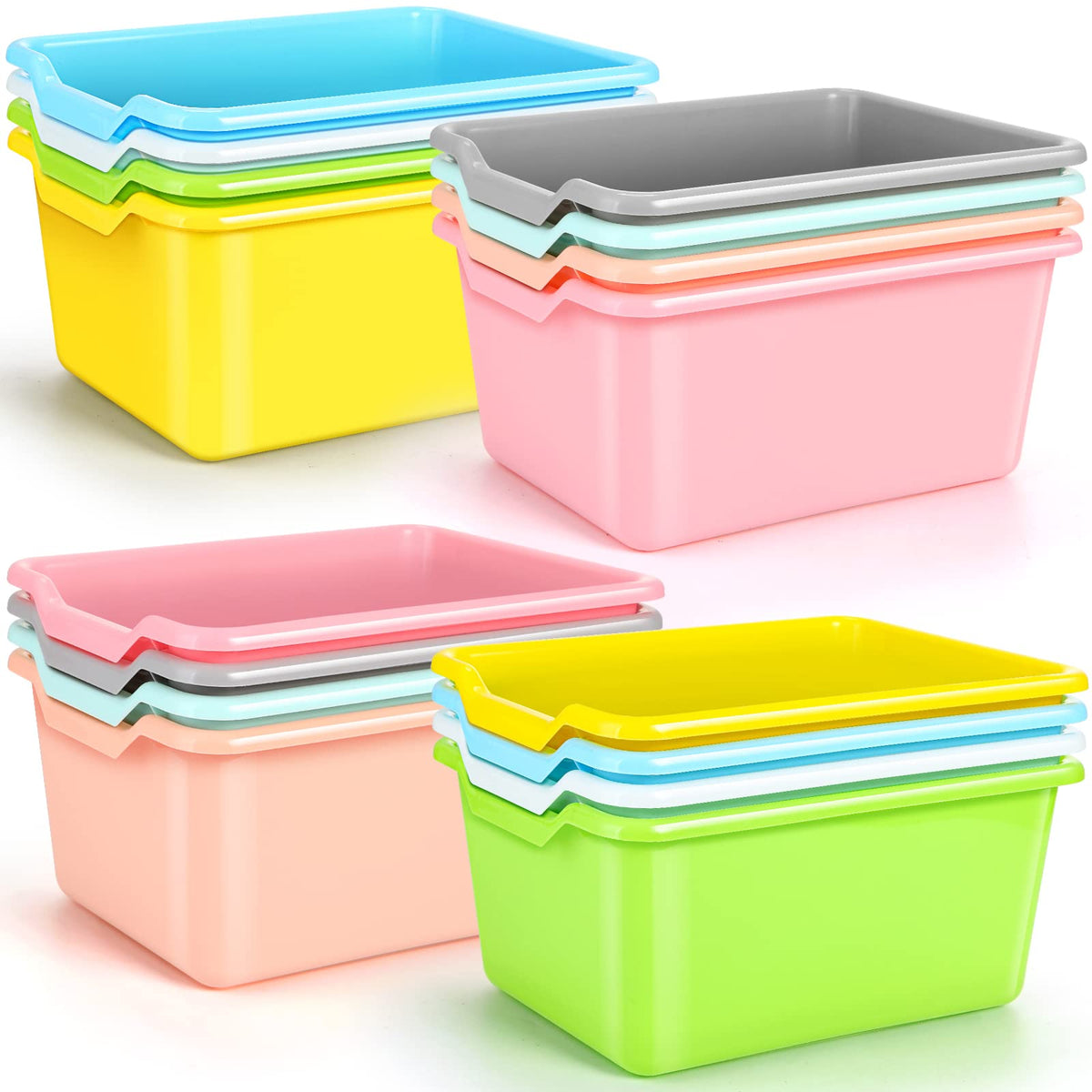 Dandat 16 Pcs Cubby Bins for Classroom Plastic Book Bins,Candy Color