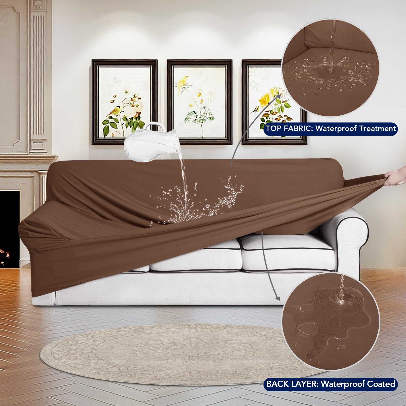 Purefit 100% Dual Waterproof Couch Cover Slipcovers For Couches And Sofas - Stretch Non Slip Fleece Sofa Covers Washable, Leakproof Furniture Protector For Kids, Pets, Dog (Oversized Sofa,Brown)