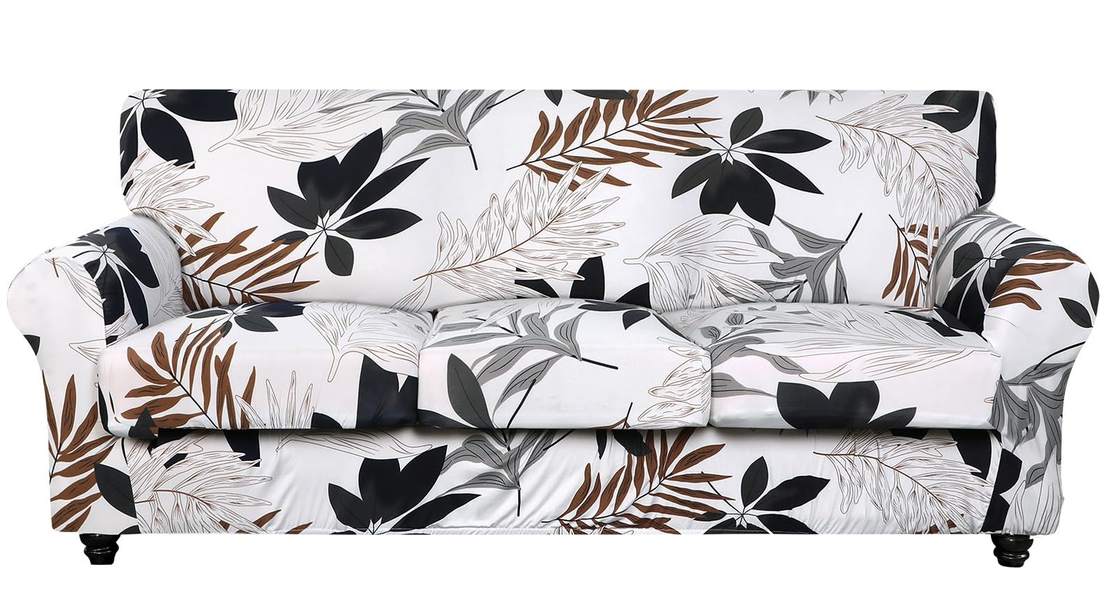 Searchi Stretch Sofa Cover Printed Couch Cover, Floral Pattern 4 Pieces Sofa Slipcover With 3 Separate Cushion Cover, Washable Furniture Protector For Living Room(Sofa, Maple Leaf Pattern)