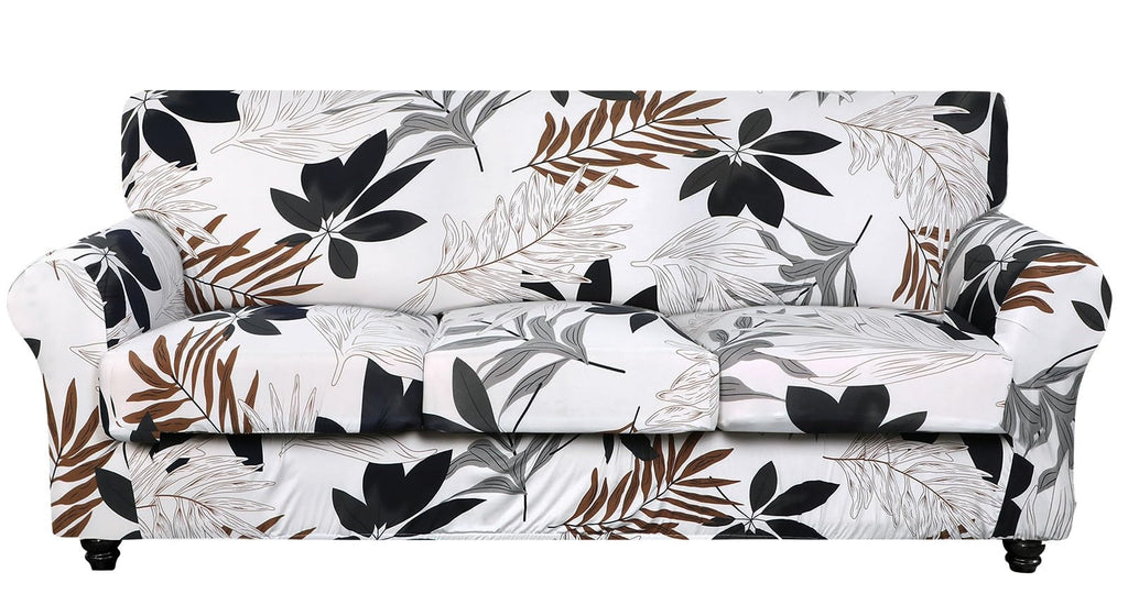 Searchi Stretch Sofa Cover Printed Couch Cover, Floral Pattern 4 Pieces Sofa Slipcover With 3 Separate Cushion Cover, Washable Furniture Protector For Living Room(Sofa, Maple Leaf Pattern)