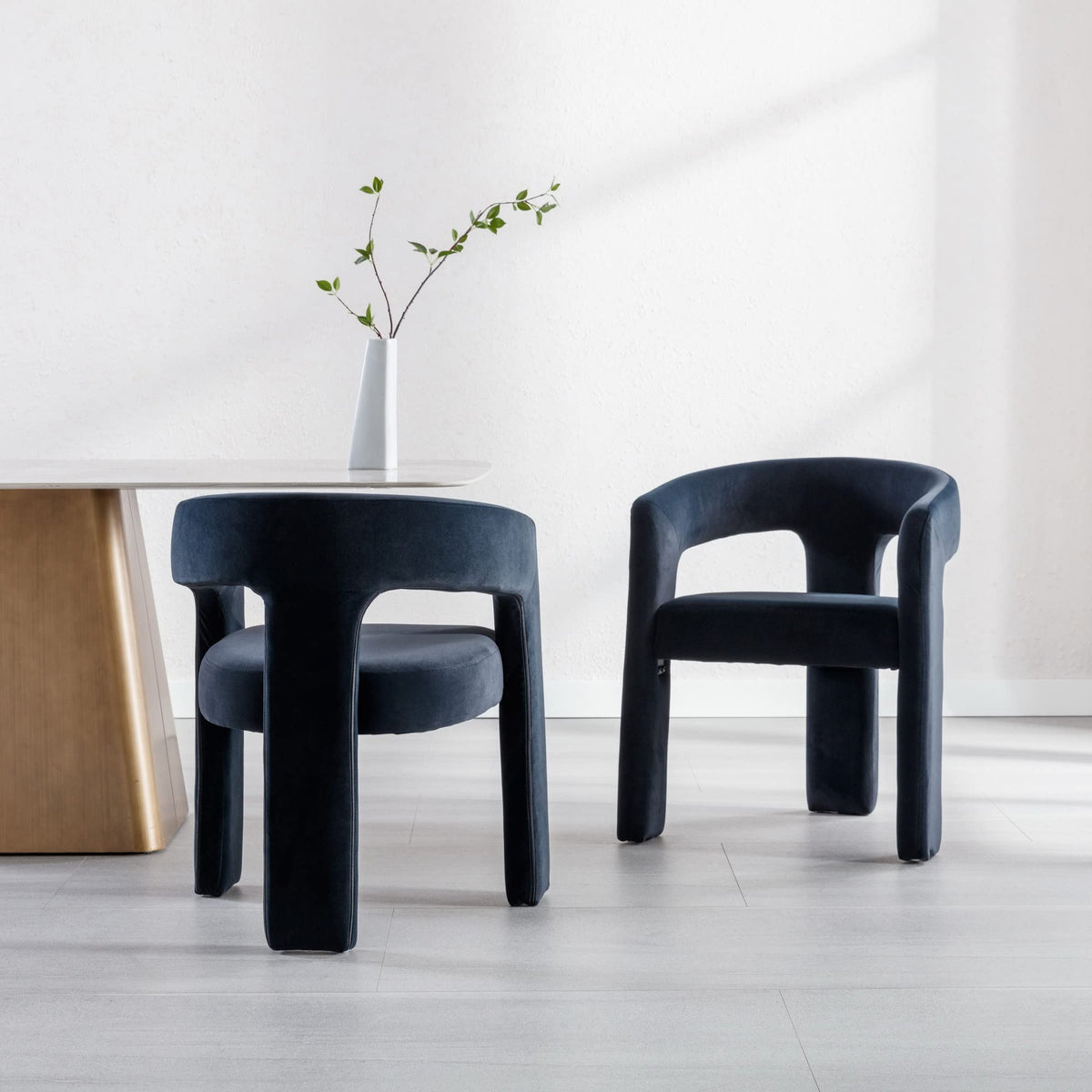 Black Modern Dining Chair Set Of 2, Velvet Upholstered Barrel Kitchen Chair, Round Dining Chairs With Wooden Legs, Assembled Acc
