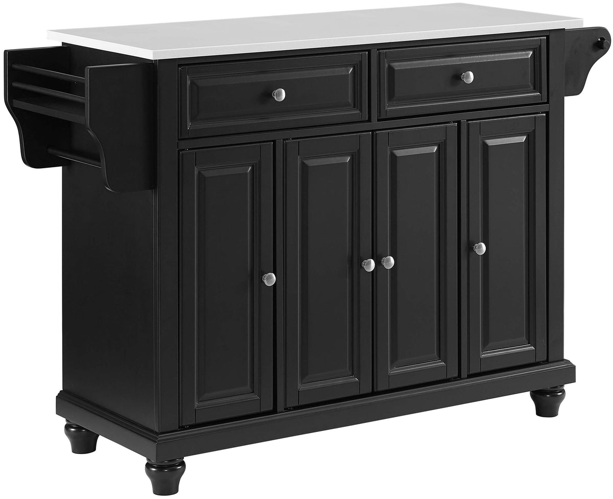 Crosley Furniture Cambridge Stone Top Rolling Kitchen Island Storage Cart, Microwave Stand, Spice Rack, Black