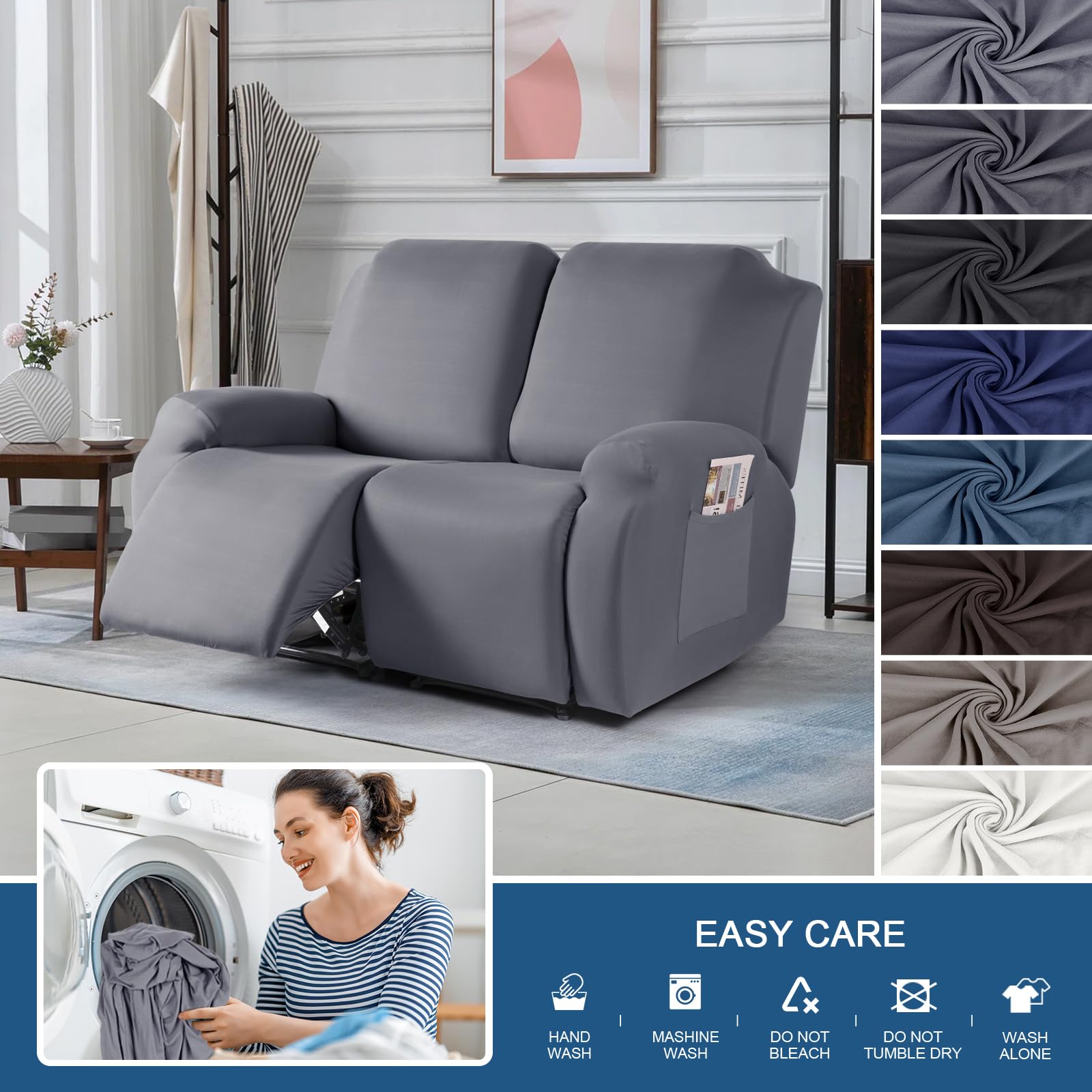 Taococo Recliner Loveseat Slipcover, 2 Pieces Polyester Fabric Stretch Sofa Covers For 2 Seat Reclining Couch, Soft Washable Fur