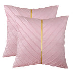 Tosleo Pink Velvet Throw Pillow Covers 20X20 Inch Pack Of 2 With Gold Leather Valentines Day Decor Couch Pillowcases Luxury Mode