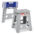 Acstep Folding Step Stool 16 Inch Heavy Duty Step Stool Foldable For Adults And Kids, Collapsible Stepping Stool With Handle, Non Slip Folding Stools For Kitchen Hold Up To 400Lbs (Grey 1Pc)