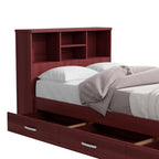 Bed with 3 Drawers and Bookcase Headboard (Mahogany, Twin)
