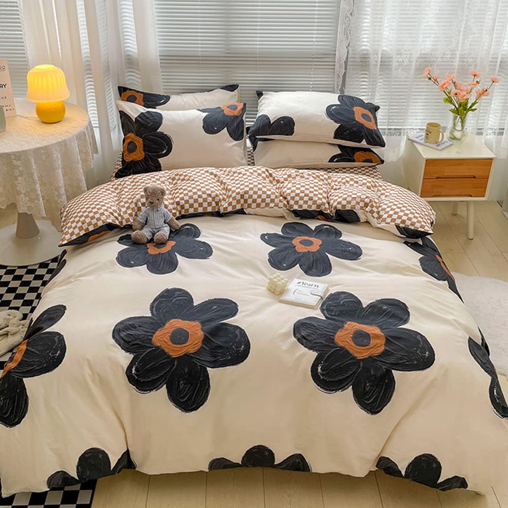 Clothknow Black Sunflower Comforter Set Beige White Full Size Bedding Comforter Sets Botanical Floral Comforter Full Black And White Bedding 3Pcs Black Bed Comforter Sets Full