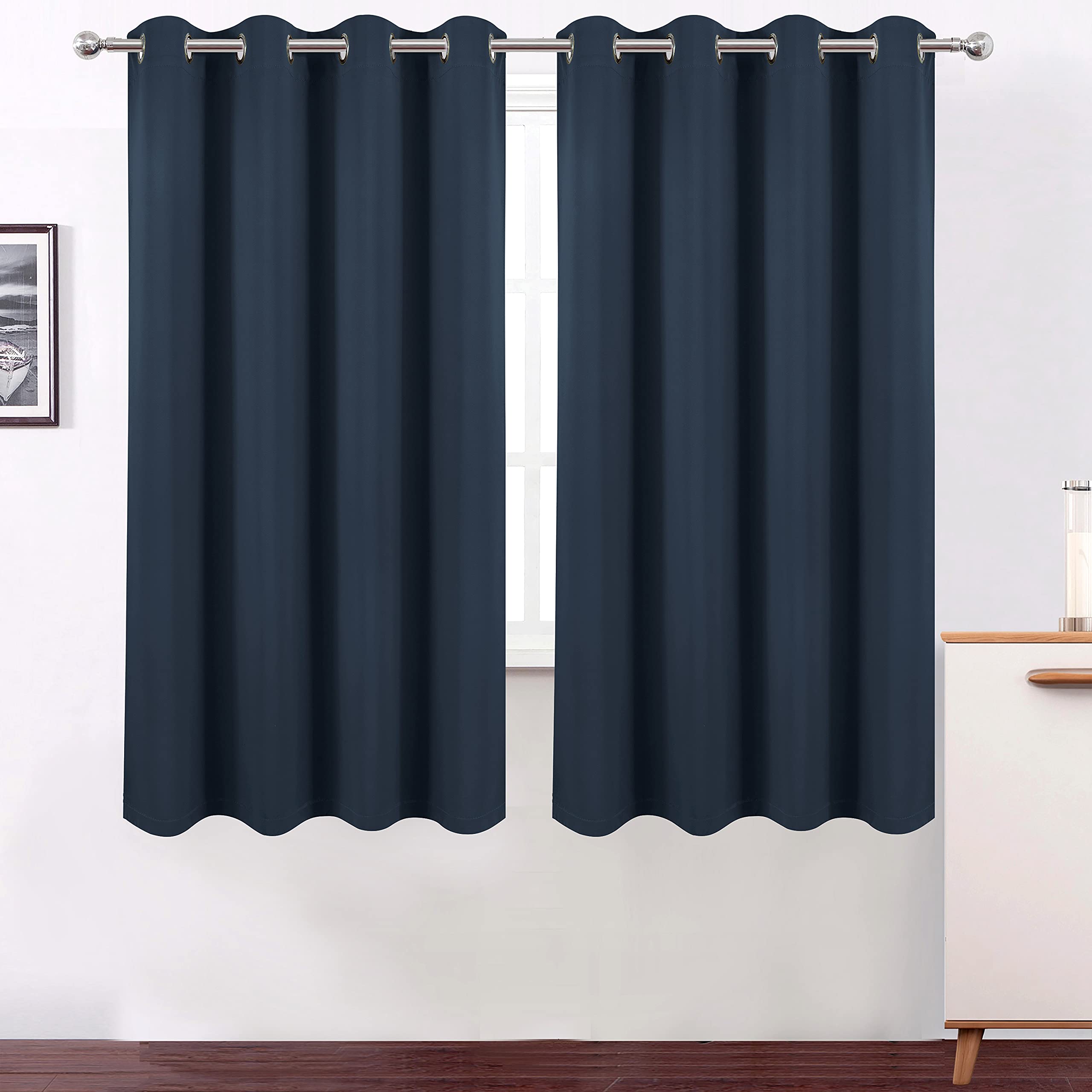 Lemomo 100% Blackout Curtains 52 X 72 Inch/Navy Curtains 2 Panels With Black Lining Room Darkening Thermal Insulated Bedroom Cur