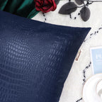 Brawarm Faux Leather Pillow Covers 16 X 16 Inches, Navy Blue Leather Pillow Covers Pack Of 2, Crocodile Leather Decorative Throw
