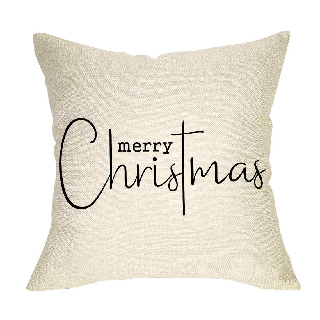 Softxpp Merry Christmas Throw Pillow Cover, 18' X 18' Inch Decorative Xmas Sign Rustic Cushion Case, Farmhouse Home Winter Dec