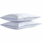 iFaon King Size Thin Flat Bed Pillows Set of 2 - Hypoallergenic, Fluffy, Machine Washable, White Striped, 20x36 inches for Sleepers