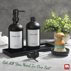 Gmisun Kitchen Soap Dispenser Set, 16 Oz Hand And Dish Soap Dispenser With Ceramic Tray & Bamboo Dish Brush, 2 Pack Matte Black