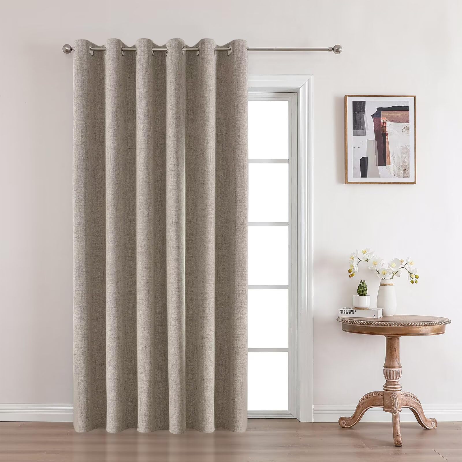 Joydeco 100% Linen Blackout Room Divider Curtains, Extra Wide Sliding Door Curtains Living Room Curtains, 1 Panel 70X108 Inch Pa