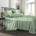Treely 6 Piece Satin Sheets King Size Silky Smooth Sage Green Satin Sheet Set With Deep Pocket, Satin Fitted Sheet, Flat Sheet,