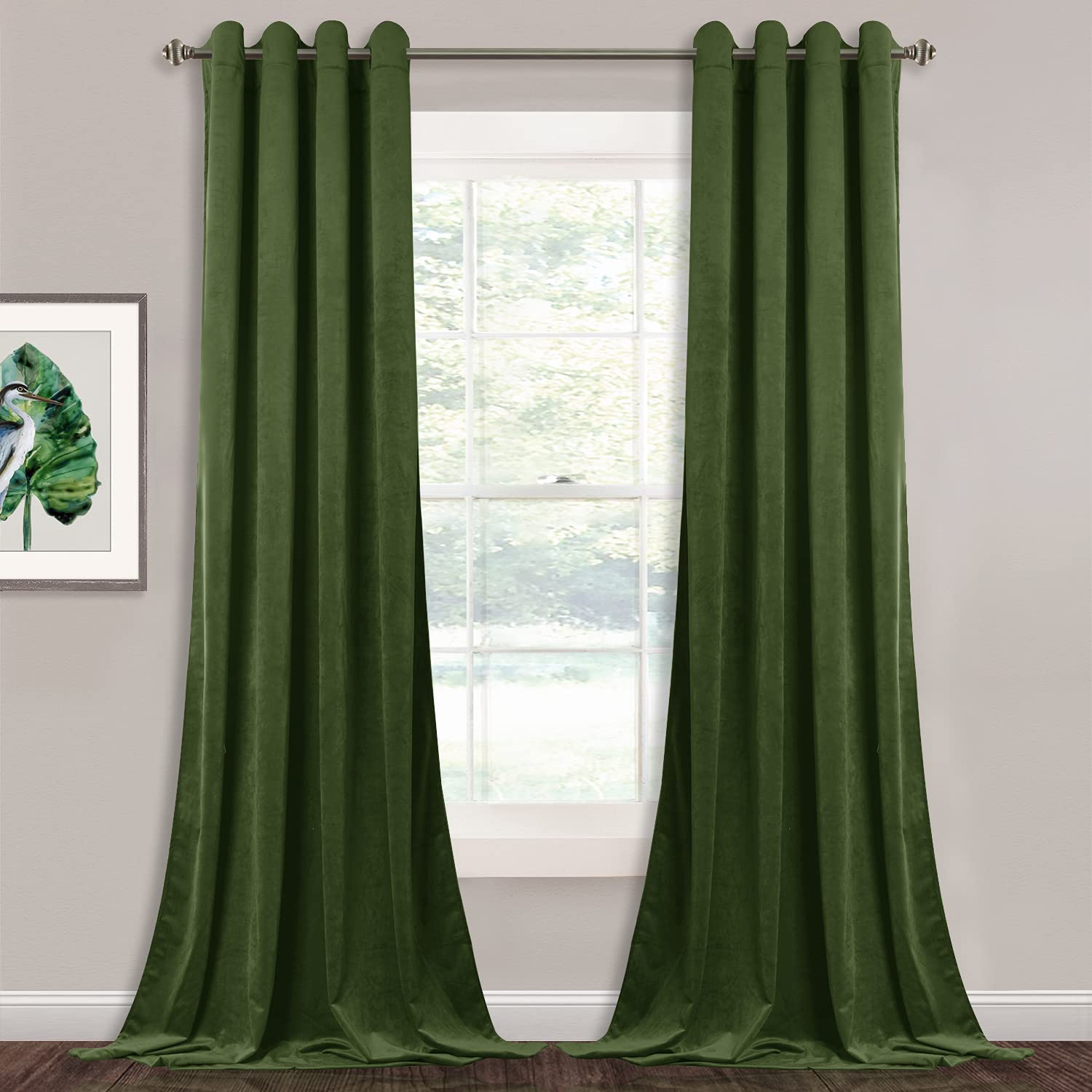Stangh Moss Green Velvet Curtains 84 Inches Length, Thick Material Blackout Curtain Panels For Sliding Door/Home Office/Setting
