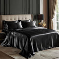 Love'S Cabin Satin King Sheet Sets - 4 Piece Black Silky Satin Sheets King Size Bed Set With Deep Pocket, Luxury Silk Feel King Size Satin Sheet Set (1 Flat Sheet,1 Fitted Sheet,2 Pillow Cases)