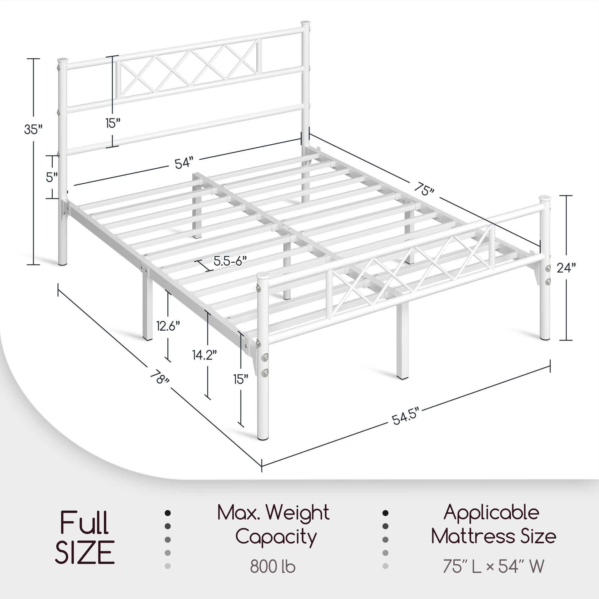Yaheetech Metal Platform Bed Frame Mattress Foundation With Headboard And Footboard No Box Spring Needed Under Bed Storage Steel Slats White Full Size