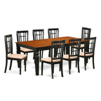 East West Furniture LGNI9-BCH-C 9 Piece Dining Table Set Includes a Rectangle Wooden Table with Butterfly Leaf and 8 Linen Fabric Dining Room Chairs, 42x84 Inch, Black & Cherry