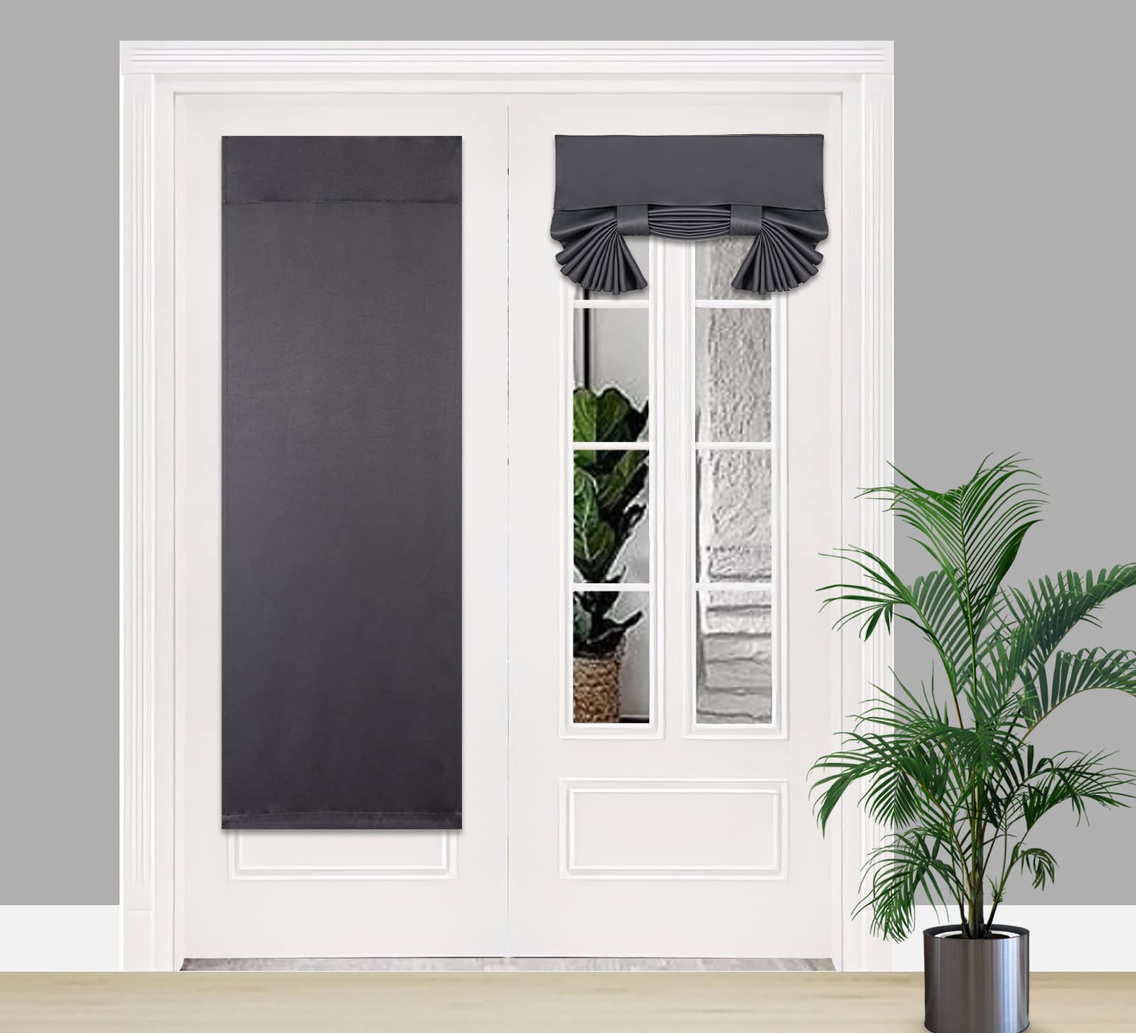 Pi Blackout French Door Curtain 2 Panels,Privacy Thermal Insulated Tie Up Door Window Curtain For Glass Door/Front Door/Sliding Door/Patio Door (W30Xl68,Dark Grey)