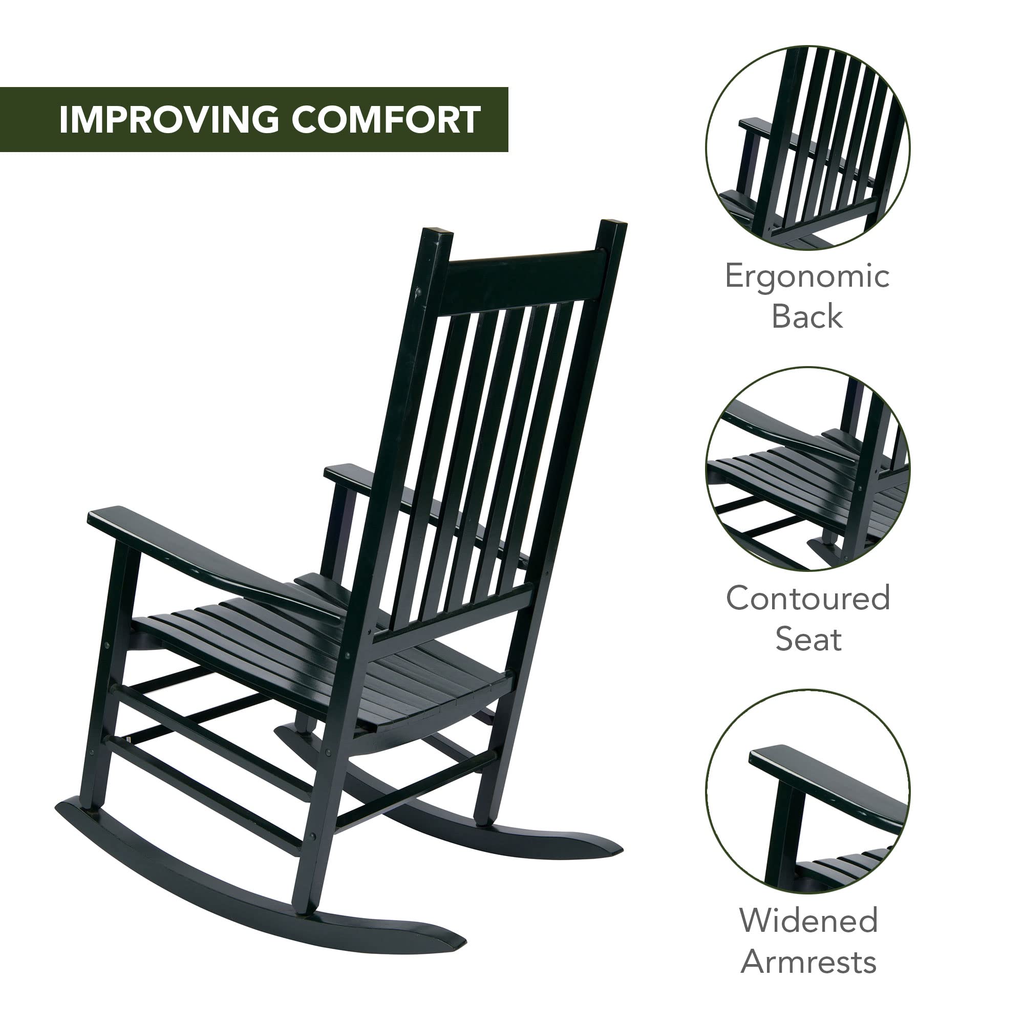 Shine Company Vermont Rocking Chairs, Outdoor Front Porch Rocker Set Of 2, Dark Green