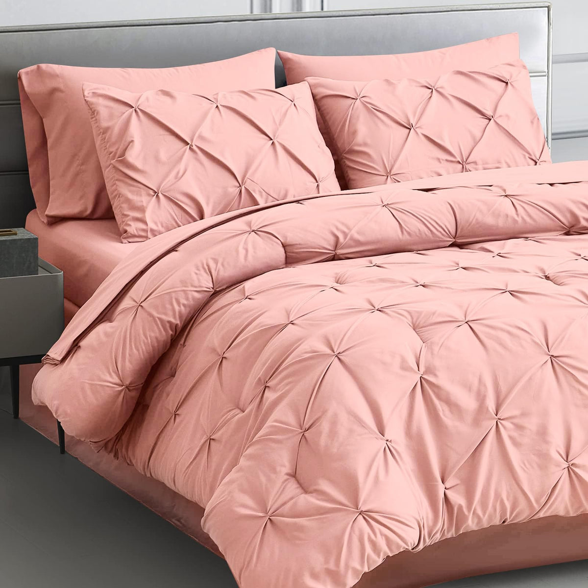 Maple&Stone Twin Comforter Set, 5 Pieces Twin Bedding Sets, Pinch Pleat Bed In A Bag Twin With Comforter, Sheets, Pillowcase & S