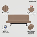 Easy-Going Stretch Futon Slipcover Armless Sofa Cover Furniture Protector Without Armrests Slipcover Soft With Elastic Bottom For Kids, Spandex Jacquard Fabric Small Checks(Futon,Camel)