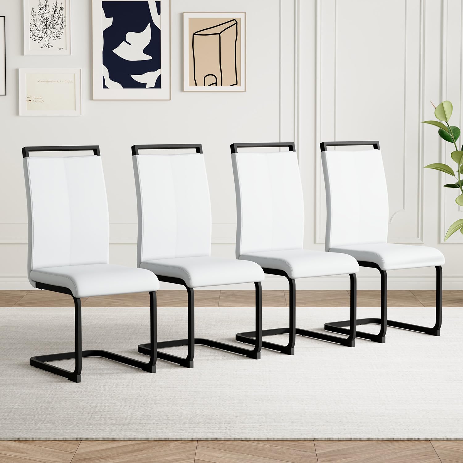 AZmac Modern Leather Dining Chairs Set of 4,Armless Kitchen Chairs,Dining Room Chair with Upholstered Padded Seat and Sturdy Chr