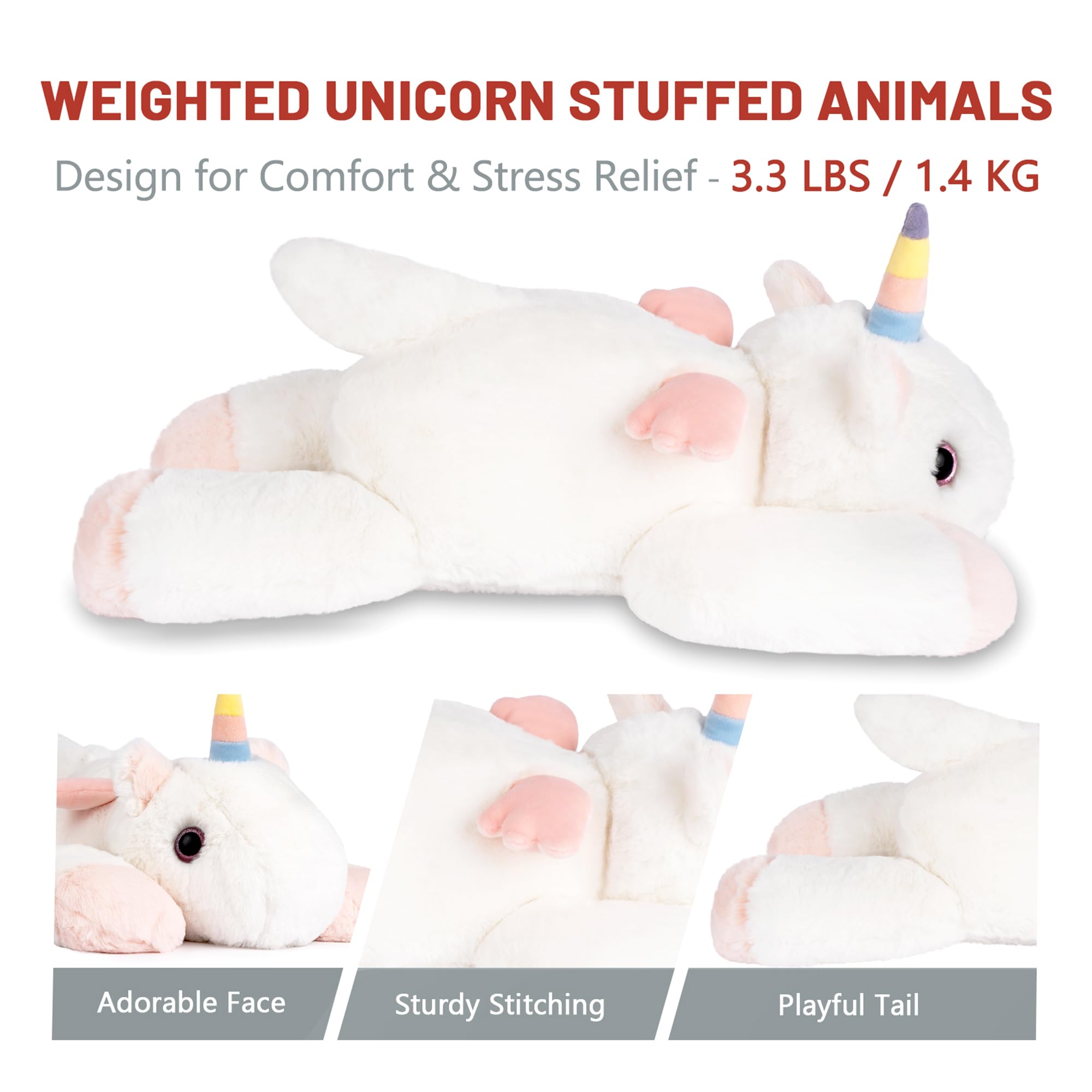 Niuniudaddy 20' | 3.3 Pound Unicorn Weighted Stuffed Animals Plush Toy, Large Giant Pillowfort Body Pillow Animal With Kids Adu