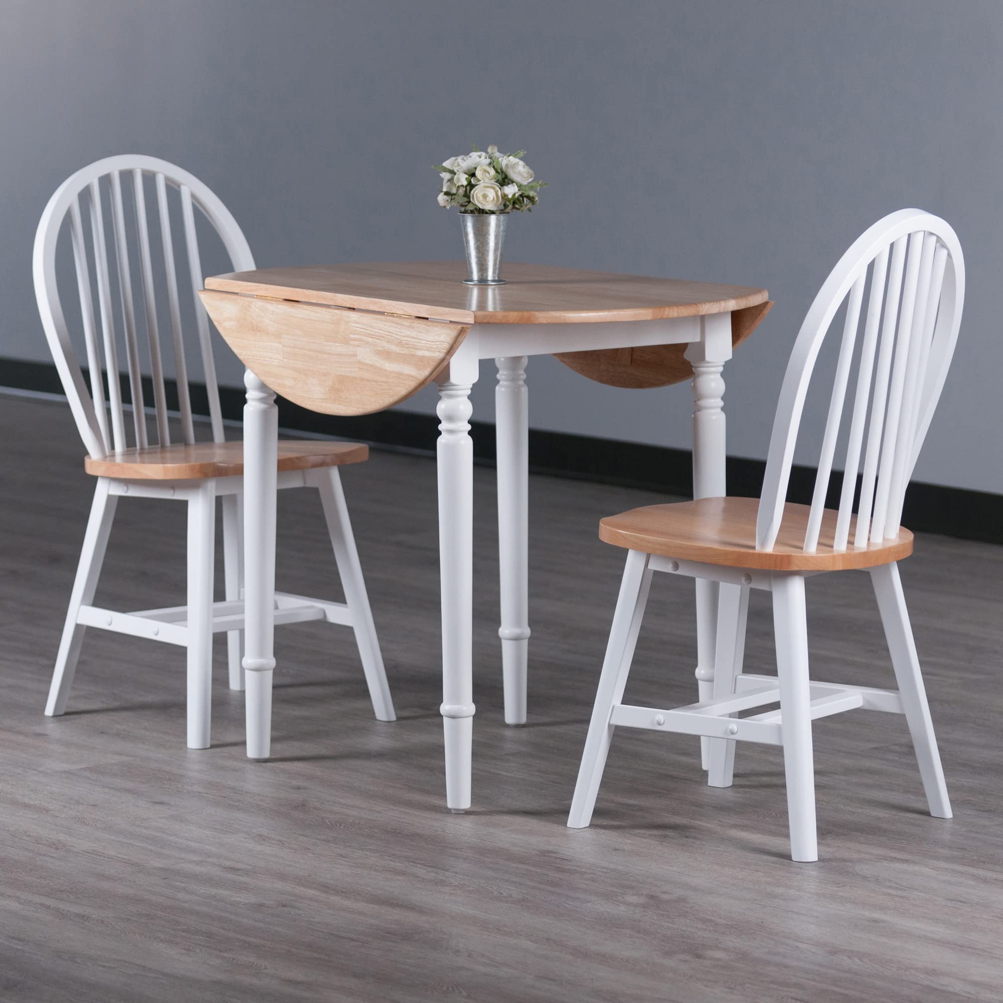 Sorella 3-Pc Drop Leaf Dining Table with Windsor Chairs - Natural and White