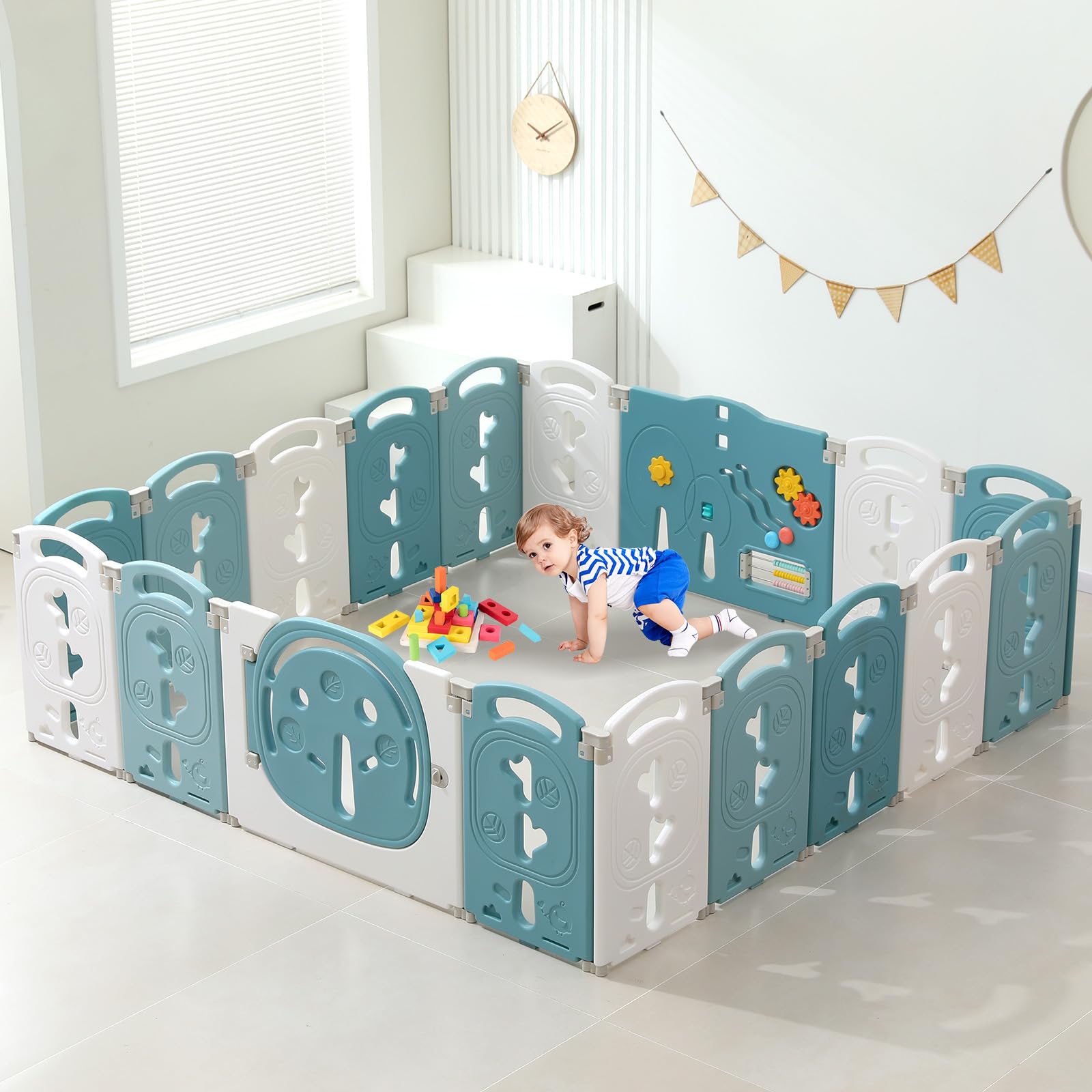 LulliSpace Baby Playpen,Foldable Playpen for Babies and Toddlers,Kids Activity Centre Safety Play Yard,Safety Gates for Indoor&O