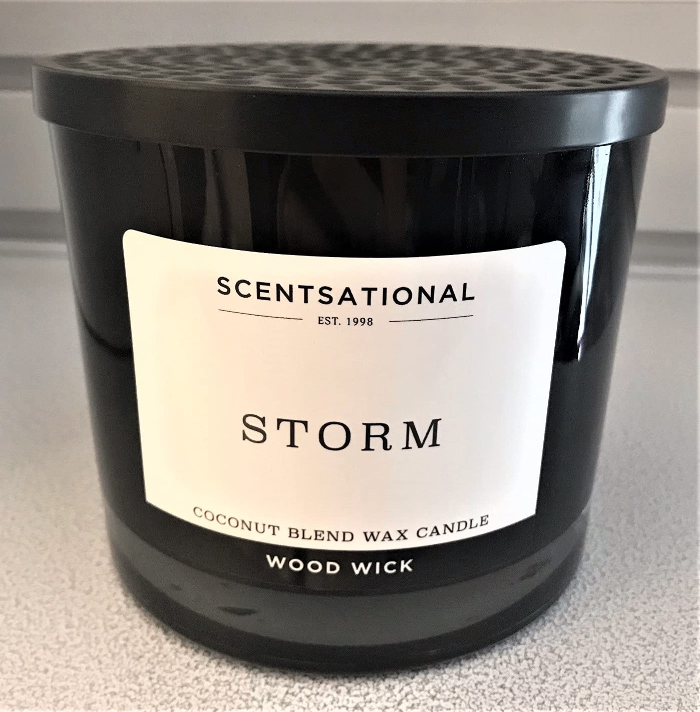 Natural Coconut Wax Blend Scented Candle Storm (All caps) XL Black Jar with Distressed Lid, 26 Oz.