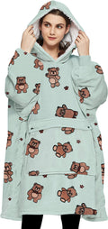 Kfubuo Wearable Blanket Hoodie For Adults Sherpa All Patterns Bear Oversized Sweatshirt Blanket With Pockets Cute Birthday Gifts