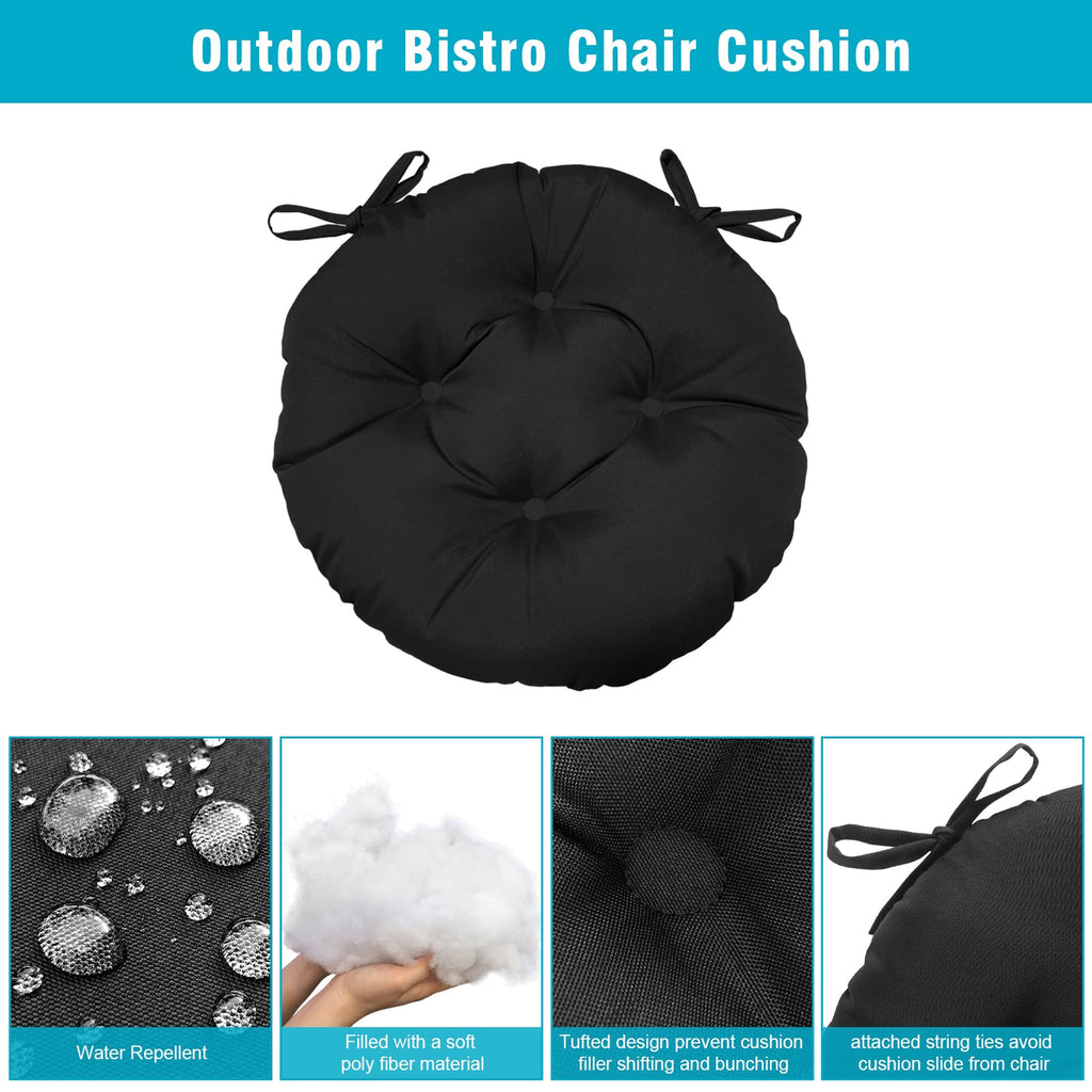 Gueglsa Outdoor Round Tufted Cushions, 15 Inch Bistro Chair Cushions With Ties, High Uv Resistant Round Chair Pads For Patio Bis