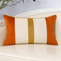 Yangest Orange Patchwork Lumbar Throw Pillow Cover Striped Velvet Cushion Case Modern Neutral Oblong Pillowcase For Sofa Couch B