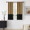 Bulbul Color Block Window Curtains Panels 63 Inches Long Gold Black Velvet Farmhouse Drapes For Bedroom Living Room Darkening Tr