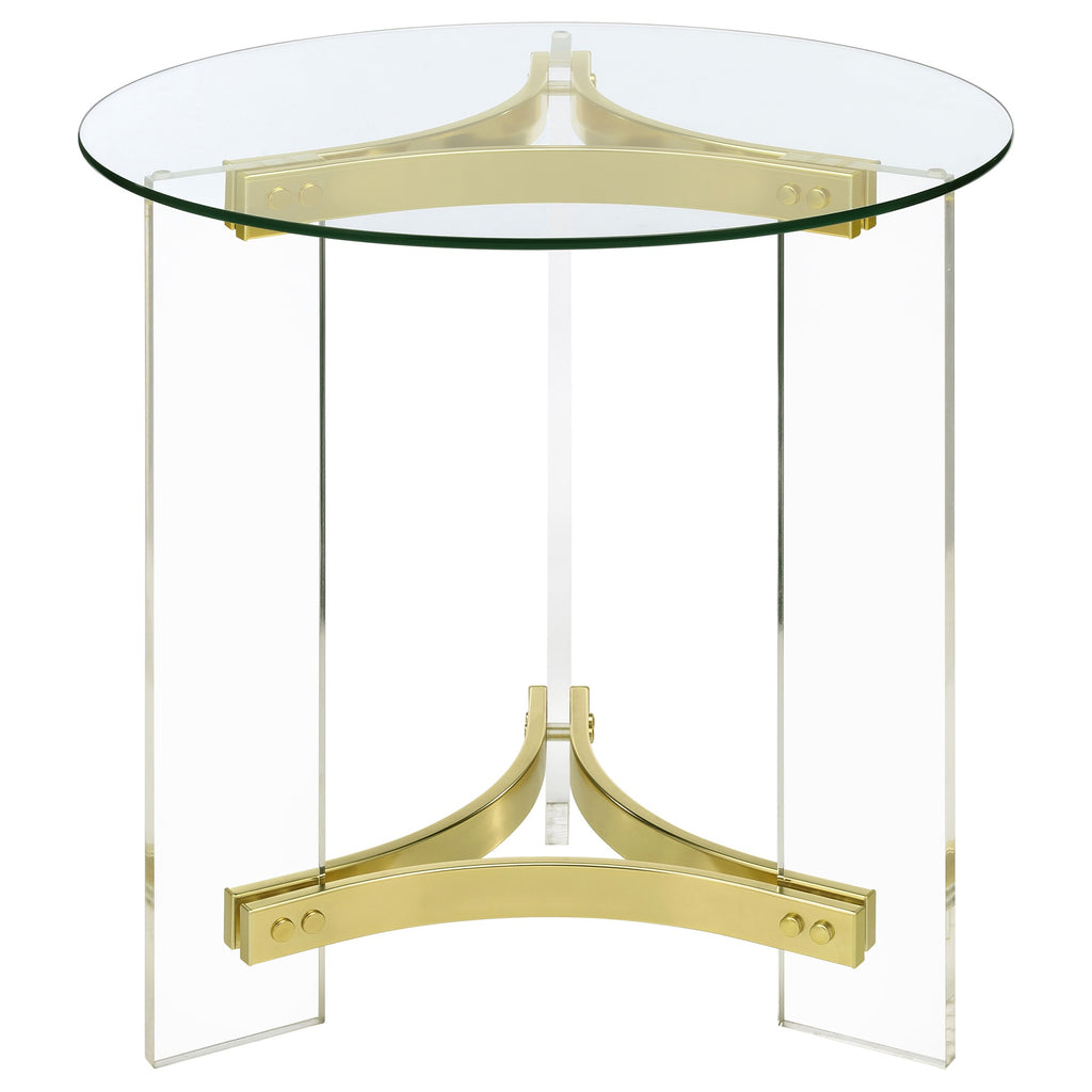 Coaster Home Furnishings Janessa Round Glass Top End Table With Acrylic Legs Clear And Matte Brass