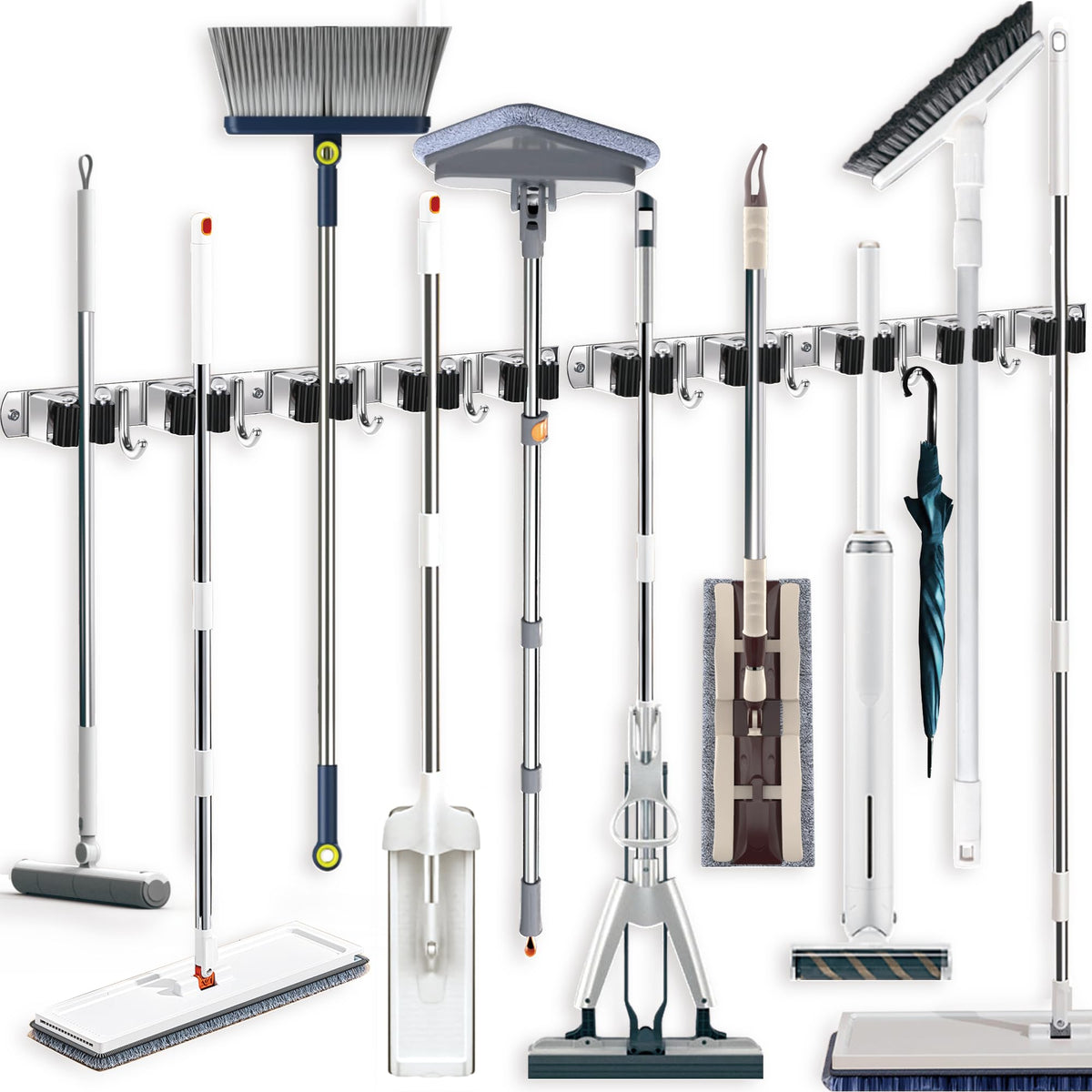 Romise 2 Packs Mop Broom Holder Wall Mount, Broom Organizer Storage Tool Wall Hanging, Garden Tool Rack Organizer For Closet Gar