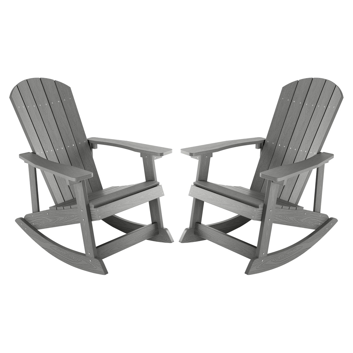Yefu Outdoor Rocking Chair Set Of 2,Adirondack Rocking Chair,Patio Rocker Chair With Wide Back,Oversized Rocker Chair Look Like Real Wood, For Lawn, Porch, Backyard, Indoor And Garden(Grey)