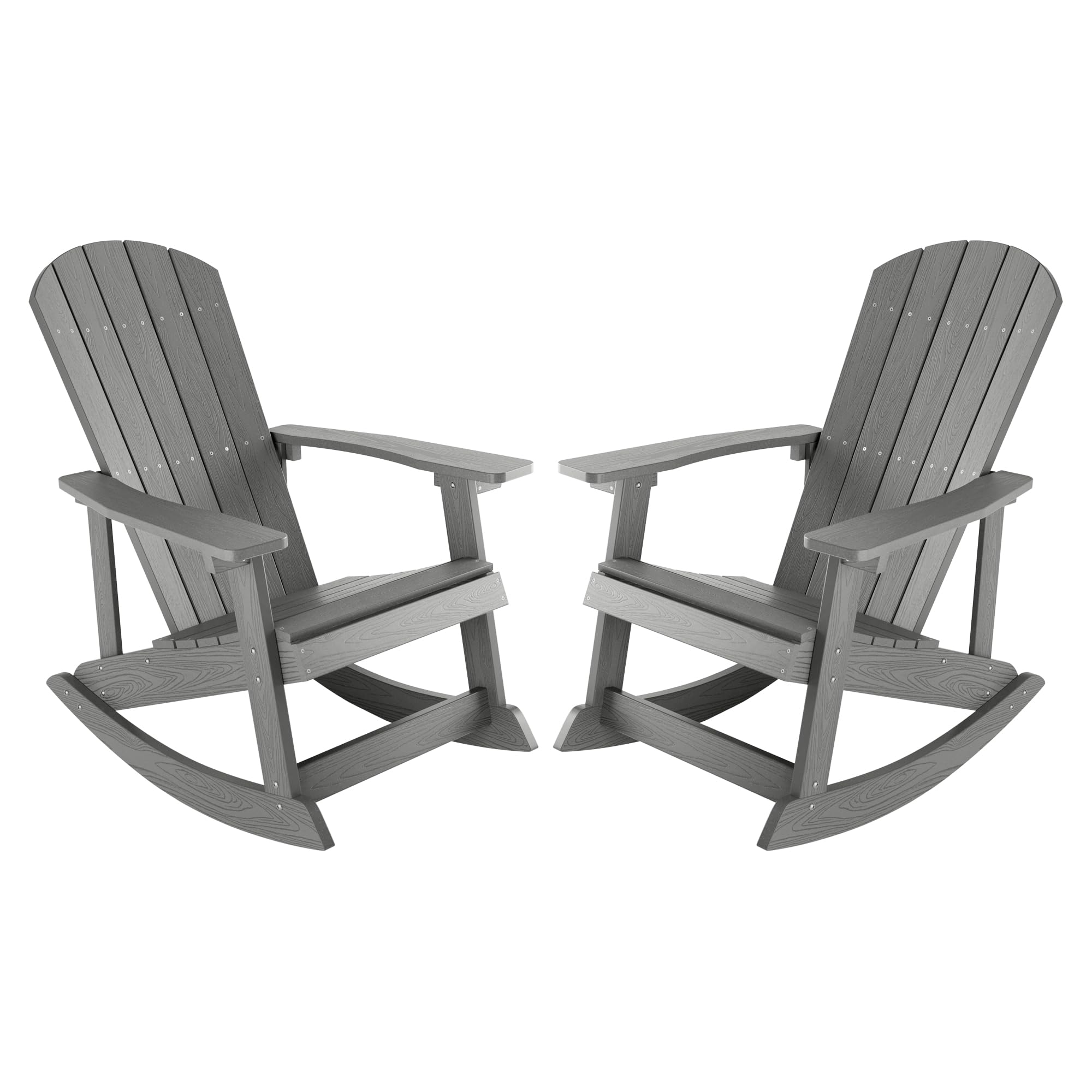 Yefu Outdoor Rocking Chair Set Of 2,Adirondack Rocking Chair,Patio Rocker Chair With Wide Back,Oversized Rocker Chair Look Like Real Wood, For Lawn, Porch, Backyard, Indoor And Garden(Grey)