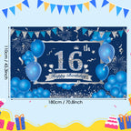 Blue Silver Happy 16Th Birthday Decorations For Boys Girls Blue Silver Happy 16Th Birthday Banner Blue Silver 16Th Birthday Part