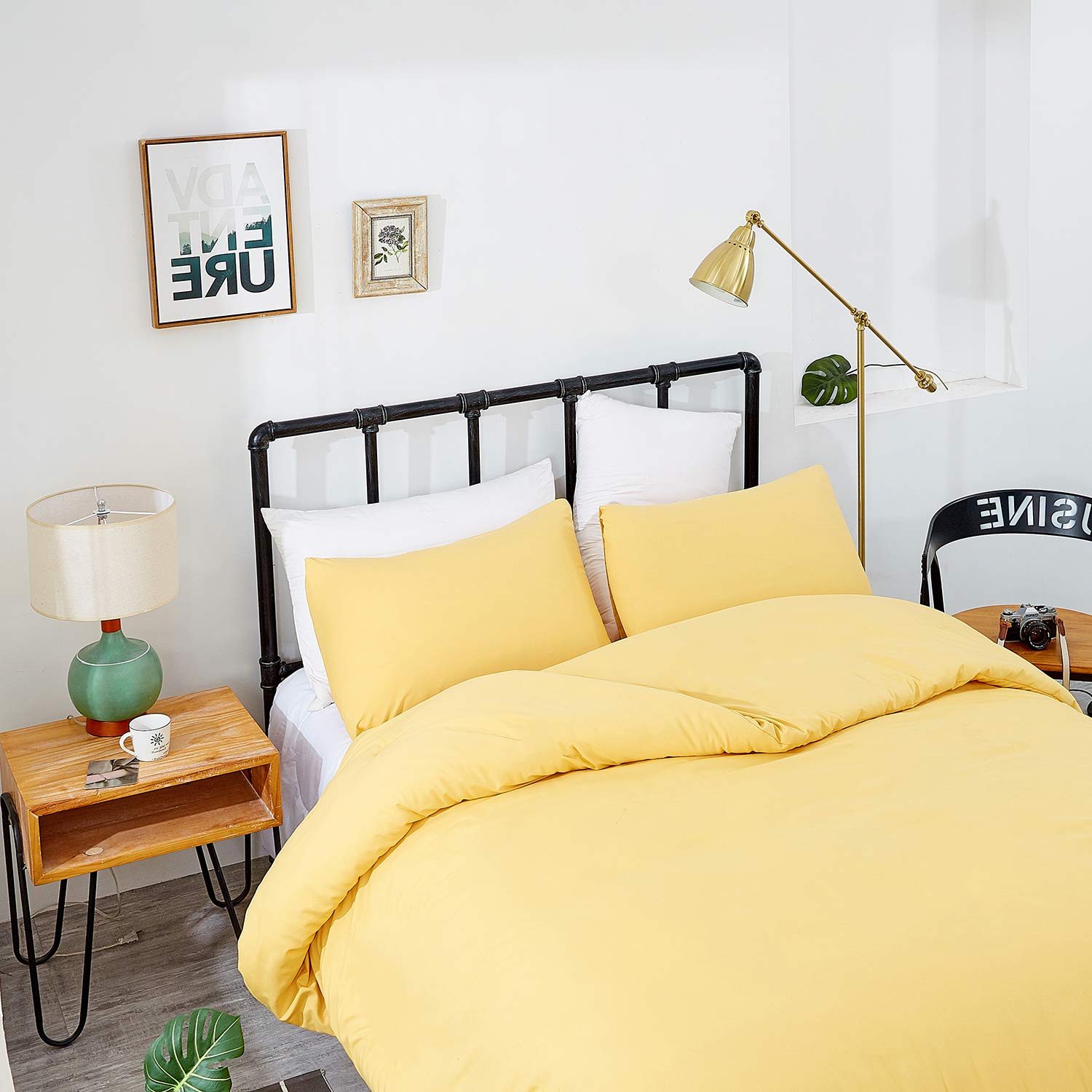 Clothknow Yellow King Size Comforter Set Light Yellow Bedding Comforter Sets Yellow Comforter King Size Women Men Comforter Soft 3Pcs Yellow Comforter Set King